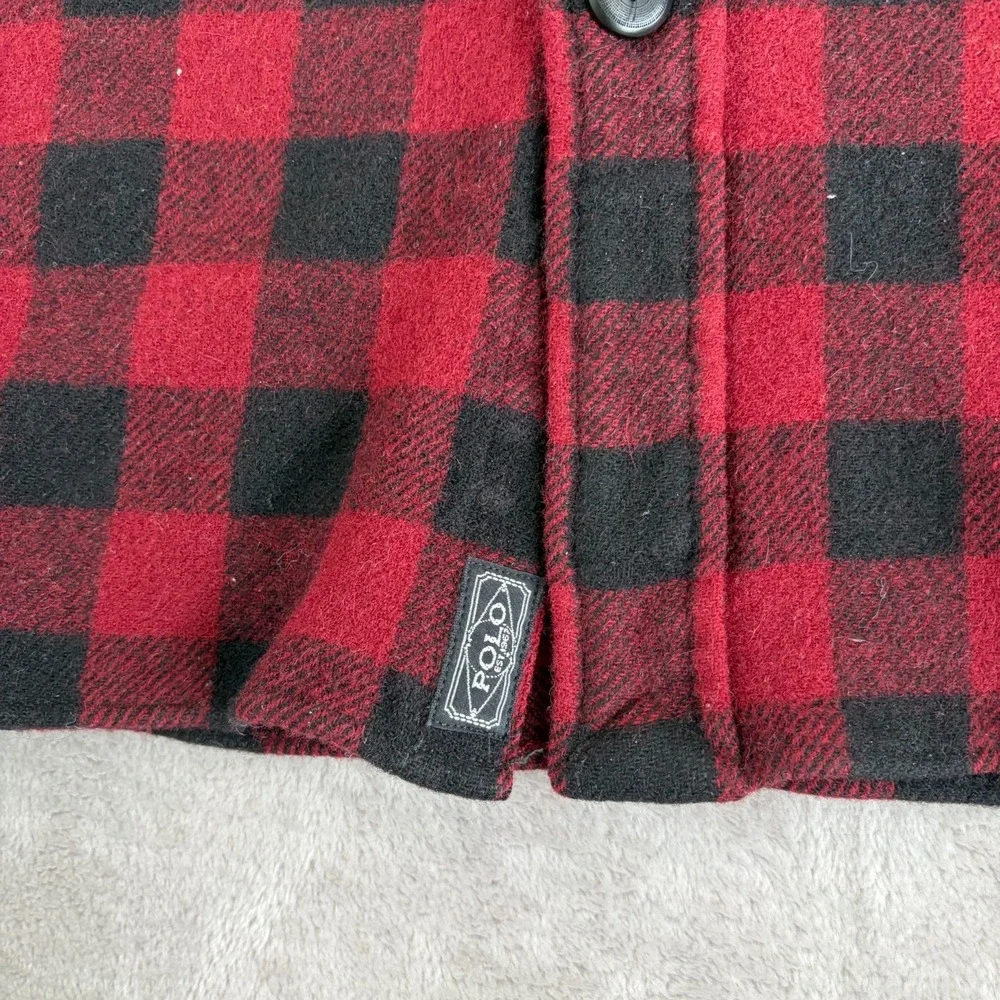 VTG Polo Ralph Lauren Country Work Shirt‎ Men Large Red Plaid Elbow Patch READ